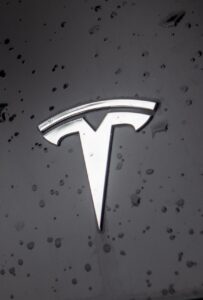 tesla, car, nature, logo, water, drops, car wallpapers, silver, hood, design
