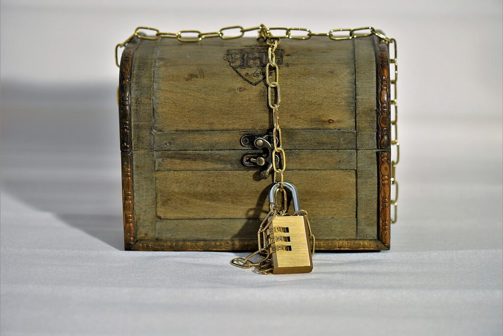 treasure chest, chain, castle, brown, secret, to graduate, wood, treasure chest, secret, secret, secret, secret, secret